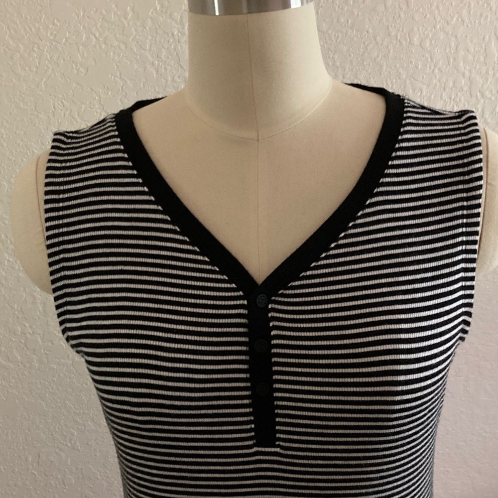 Talbots Black and White Striped Henley T-shirt Midi Dress
